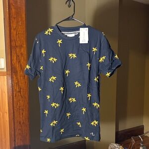 Denim & Flower Dark Blue Shirt with Yellow Palm Print